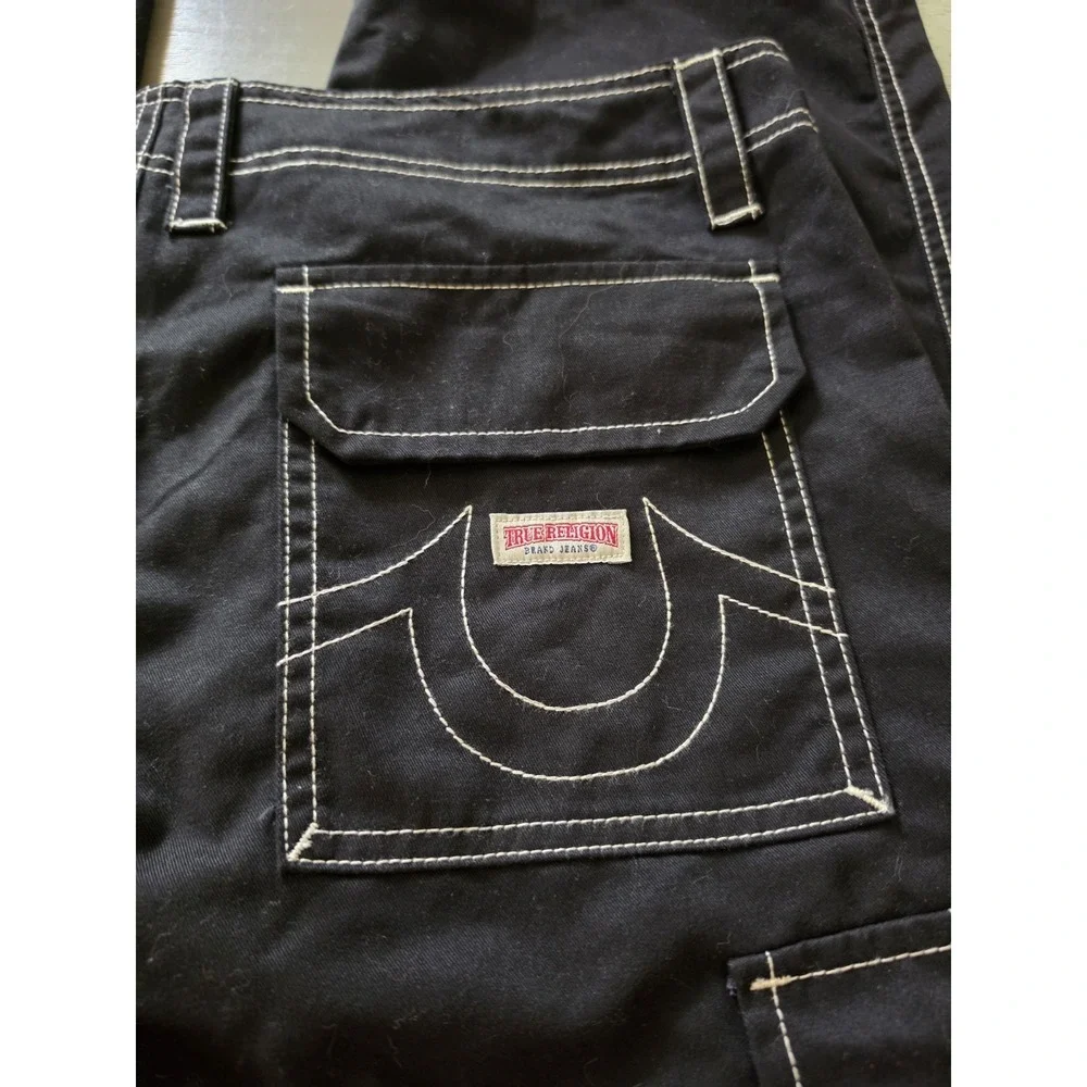 NWT True Religion VTG Distressed Military Army Cargo Pocket Pants Black Men